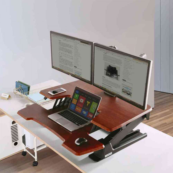 Eureka Ergonomic Height Adjustable Standing Desk Converter - 36 Inch, Cherry