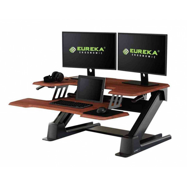 Eureka Ergonomic Height Adjustable Standing Desk Converter - 36 Inch, Cherry